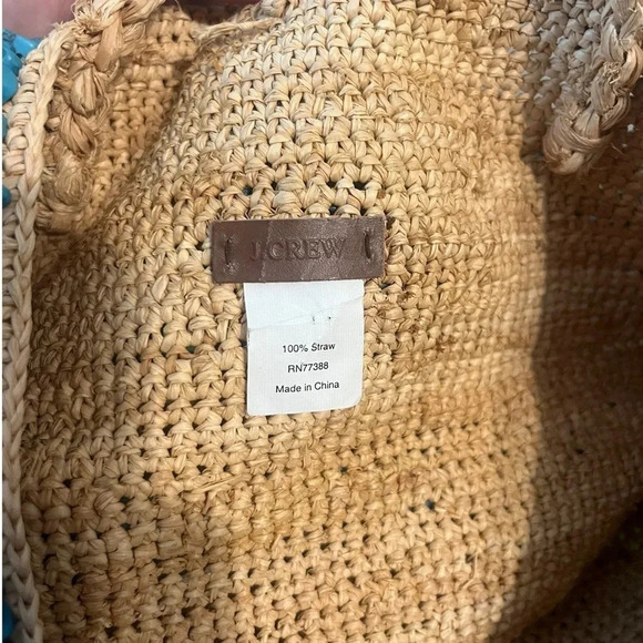 J. Crew Woven Straw Turquoise Stone Detail Tote Bag - Picture 6 of 6